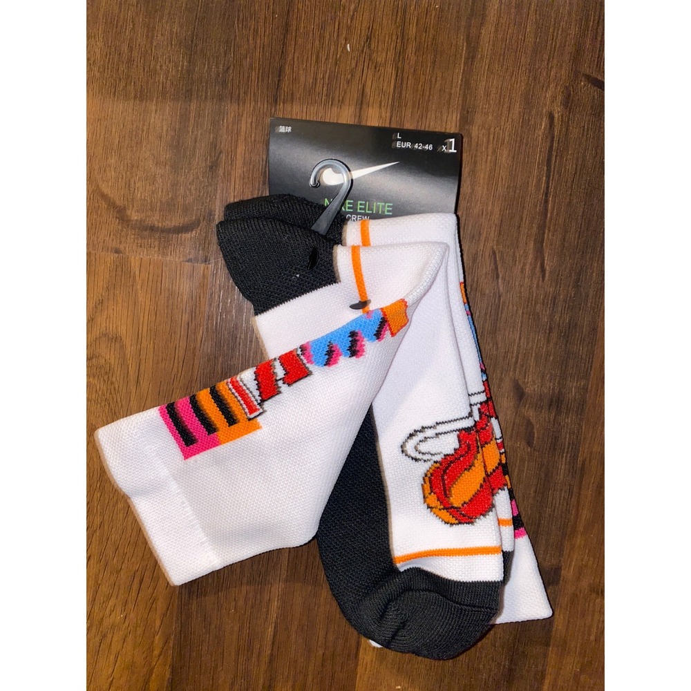 Nike Elite Crew Socks Miami Vice MIA Heat Basketball White Size Large 8-12 China